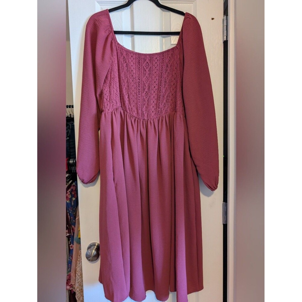 BloomChic Mauve Pink Crochet Boho Lace Midi Dress Plus Size 14/16